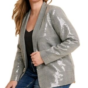 NWT Maurice's Jacket Blazer Size 0X Sequin Gray Sparkle Holiday Gray Open Office